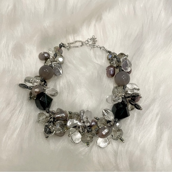 7.5 to 9” adjustable Black Pearl & bead bracelet, handmade unique one of a kind - Picture 1 of 5
